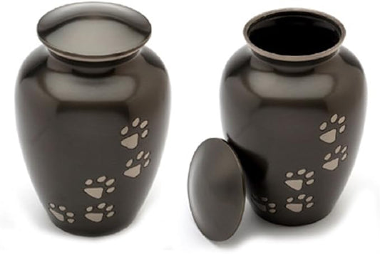 Ottillie Paws Legacy Series Pet Urn for Dogs, Handmade Aluminum Memorial Cremation Urn (Medium - Pets up to 65 lbs, Ebony, Vertical, Pewter Paws)