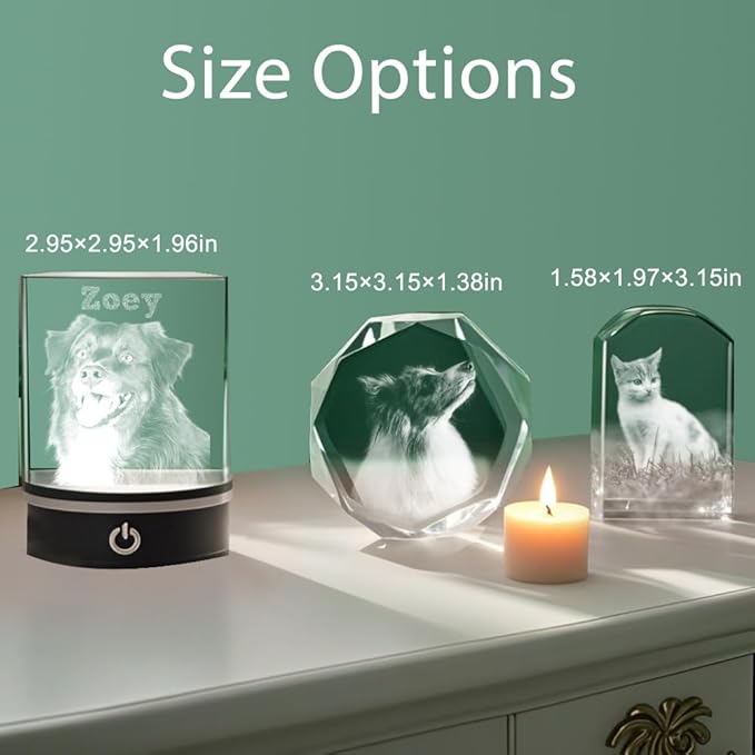 Dog Memorial Gifts - Personalized Memorial Gift for Dog, Cat, Animal Indoor, Custom Pet 3D Crystal Photo, Loss of Dog Cat Puppy Keepsake Bereavement Sympathy Gifts for Pet Lovers - Cube