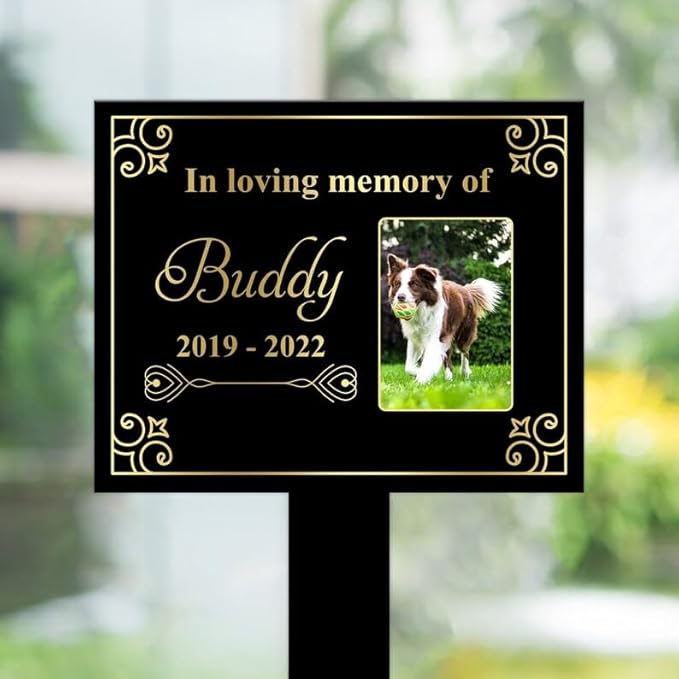 Personalized Dog Memorial Stake Custom Dog Cat Photo In Loving Memory Metal 8x8 inch Pet Grave Marker Loss Gift Sympathy Gift for Pet Lover (Style 13)