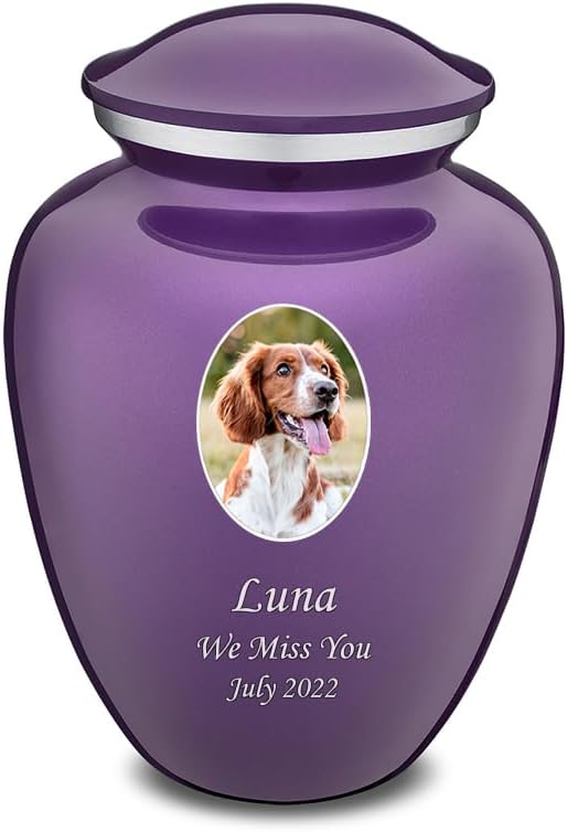 Geturns Embrace Personalized Picture Urn for Small Pets I Purple Photo Cremation Urns for Dogs and Cats I 44 lbs