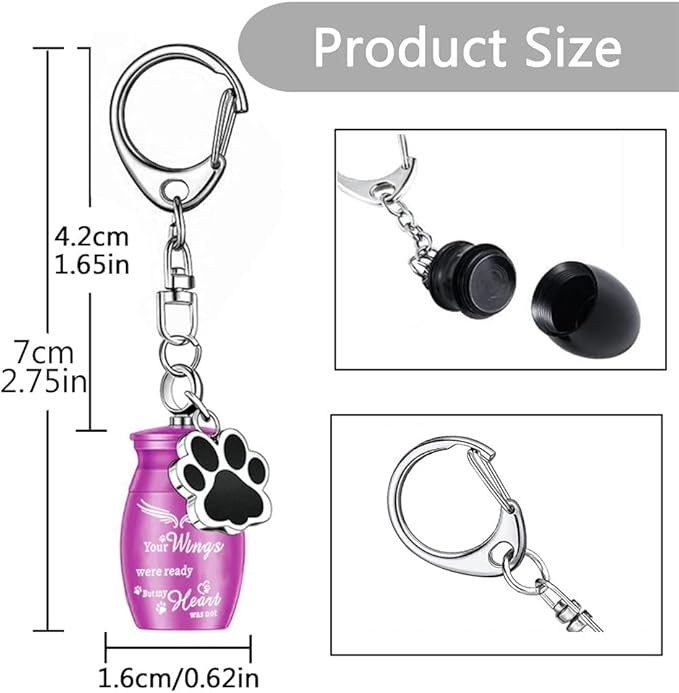 weikui 4Pcs Pet Urns Keychain for Dog Cremation Jewelry Dog Ashes Keepsake Pendant with Dog Paw Print Memorial Urn