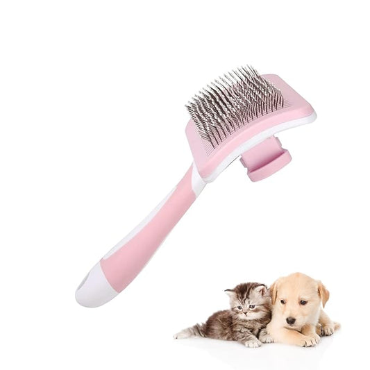 Self Cleaning Slicker Brush for Dogs & Cats, One-Click Pet Grooming Brush, Deshedding Brush for Long & Short Haired Pets, Pink 1 Pack