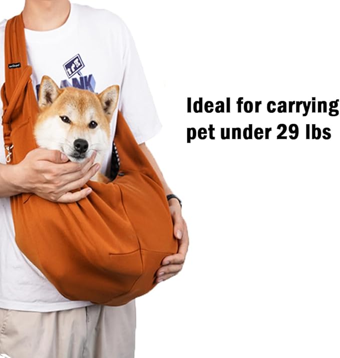 Leconpet Dog Sling Carrier Shoulder Bag for Pets with Mobile Phone Pocket Safety Buckle Security Lock, Suitable for Puppy, Small Dogs, and Cats for Outdoor Travel (Orange)