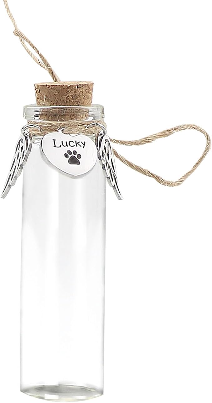 Pet Hair Memorial Bottle,Glass Vial for Ashes Or Hair Dog Or Cat Keepsake Pet Loss Gift (Custom Name)