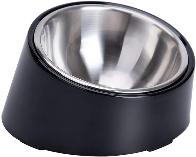 SuperDesign Mess Free 15° Slanted Bowl for Dogs and Cats, Tilted Angle Bulldog Bowl Dog Feeder, Non-Skid & Non-Spill, Easier to Reach Food M/1 Cup Dark Black