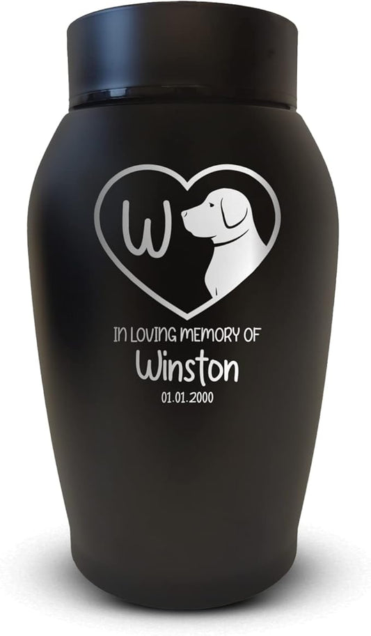 Personalized Custom Dog Urn Engraved Dog Name and Date - Stainless Steel cremation urns for dogs ashes with Airtight Closure | Initial in Heart