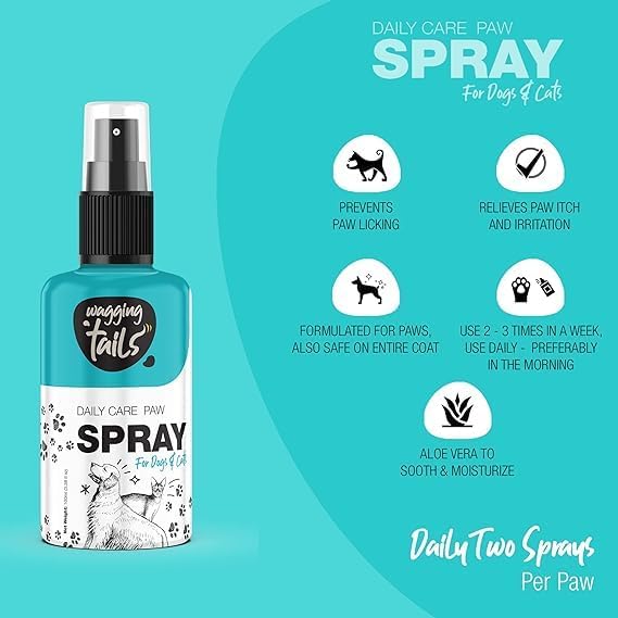 Wagging Tails 6-in-1 Paw Spray for Dogs and Cats, 3.38 fl oz | All-Weather Pet Spray | Soothes Elbows & Paws, Heals Cracked Paws, Moisturizes Paw Pads | Controls Odor & Keeps Pets Clean