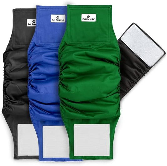 Pet Parents Washable Belly Bands for Dogs (3pack) + Extendrs Durable Dog Diapers & Wraps (X-Small, Gentlemen)