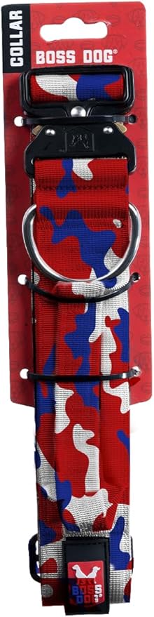 Boss Dog Tactical Collar, Red, White & Blue Camo, X-Large