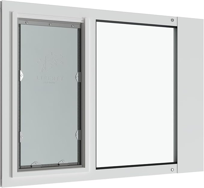 Liberty Pet Door Panel for Sash Windows | Durable Aluminum Frame with Closing Cover | Energy Efficient Safety Glass | White, Large Flap, 36.5" - 38" Width