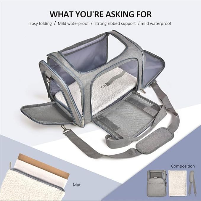 Most Airline Approved Cat Carriers Dog Carriers Soft-Sided Pet Travel Carrier for Puppies/Kittens/Rabbits, 5-Sided Breathable Mesh, Self-Locking Zippers, 17''X11''X11''