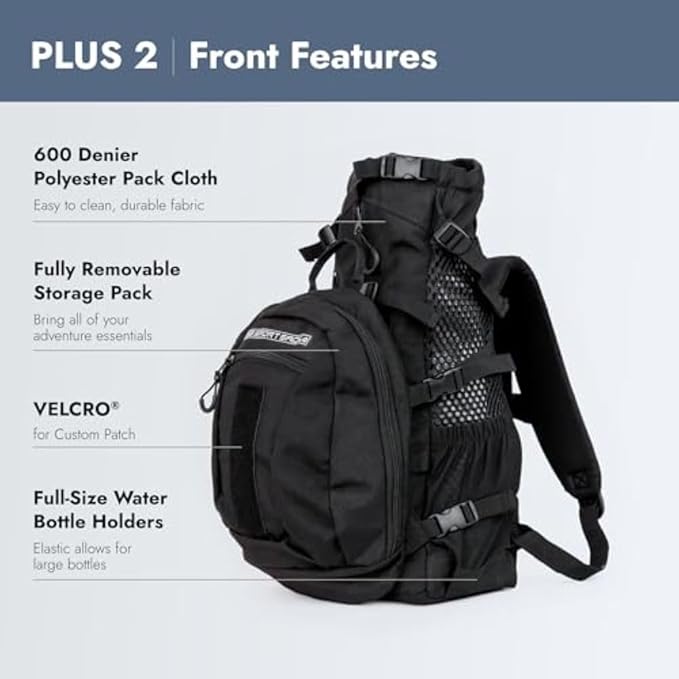 K9 Sport Sack Plus 2 - Small, Jet Black - Ideal for Dogs 13-16” Long - Adjustable, Backpack-Style Carrier with Multi-Functional Storage Pack, Thick Shoulder Straps & Padded Back Panel