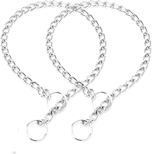 Silver Chain Collar for Dog,2packs Metal Slip Link Martingale Dog Collar Training Heavy Duty Male Boys Dog Chain Female Girls Puppy Collars for XXS XS Small Medium Large Big Breed,XS