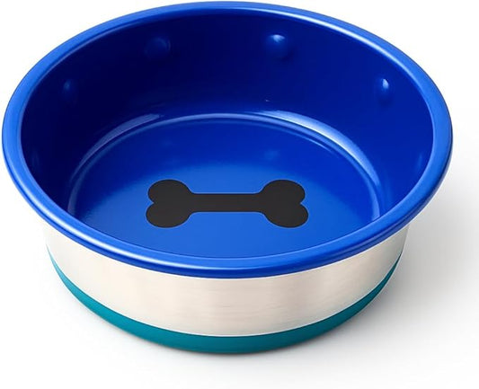 Stainless Steel Bowl - No Slip, No Tip - with Silicone Rubber Foot. (64) (64)