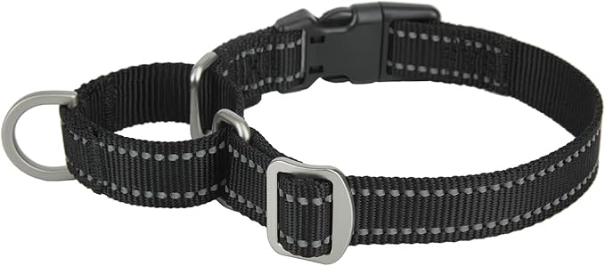 Martingale Collar Reflective Nylon Collar with Safety Quick Release Buckle,Escape-Proof Anti-Pull for Small Medium and Heavy Duty Dogs(Black,M)