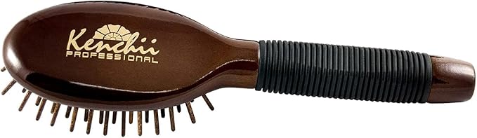 Kenchii Pet Grooming Wooden Pin Brush for Dogs And Cats - Solid Wood, Non Slip Grip Detangling and Shedding Brush for Long or Short Haired Pets