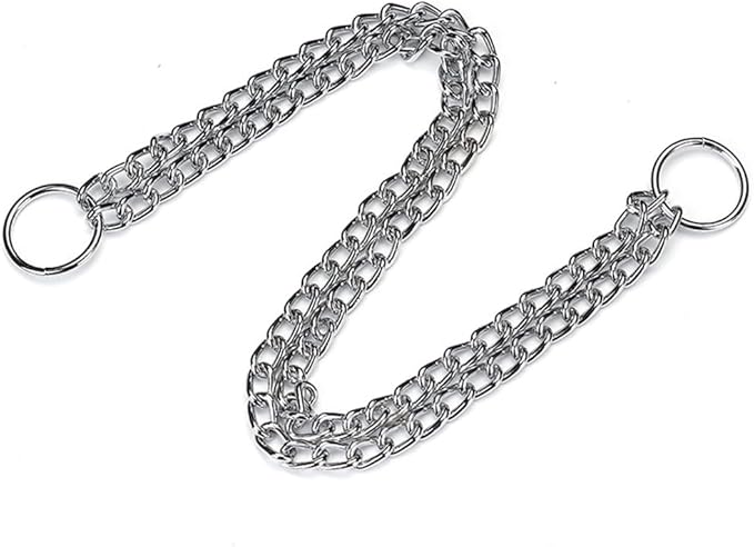 Silver Dog Chain Collars for Medium Dogs, Slip P Metal Link Training Heavy Duty Double Row Martingale Collar for Small Medium Large Dogs,D2.0mm