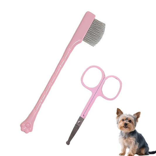 2 Pack Stainless Steel Dog Eye Comb - Small Design for Pet Facial & Paw Grooming, Round-Tip Arc Teeth, ABS Handle, Puppy Flea Brush, Fit Yorkie, Shih Tzu, Maltese, Maltipoo, Pomeranian, Cat