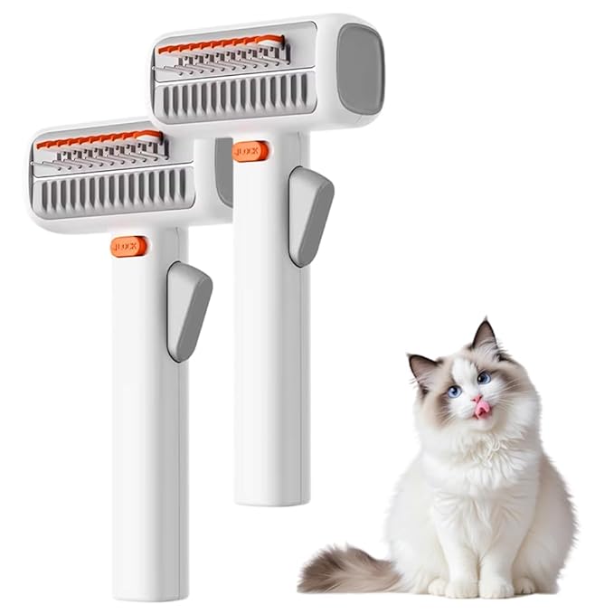 2-IN-1 Pet Self-Detangling & Grooming Comb, 2026 New Pet Grooming Combo with Release Button, Easy to Remove Loose Undercoat,Matted Fur & Tangles (2pcs)