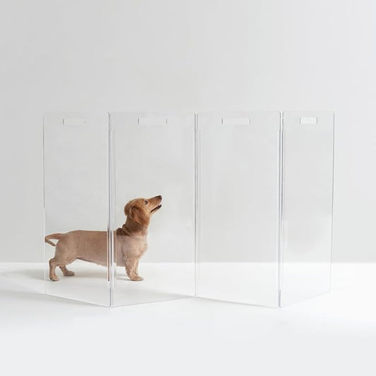 Hiddin Clear Acrylic Dog Gate - High Zig Zag Clear Pet Gate for Home 4 Panels - Sturdy Free-Standing Design - Modern Acrylic Dog Pen - Transparent Pet Gates for Home - Safe & Stylish