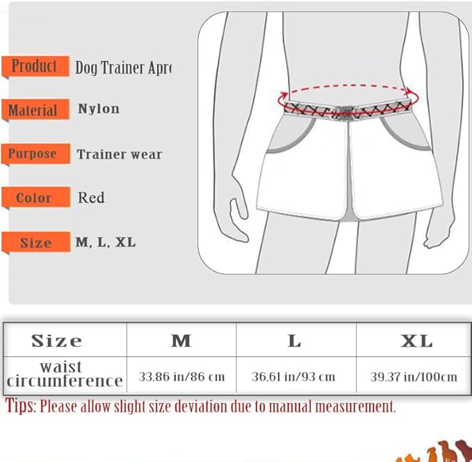 Dog Trainer Apron for Men Women with Big and Deep Pockets, Pet Handler Treat Waist Pouch for Holding Dog Stug Toy, Training Dummies, Rope (Red-L)