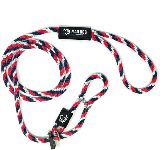 Mad Dog Products Easy Leader Dog Leash 3/8" x 8' Red/White/Blue Signature Rope - Made in USA