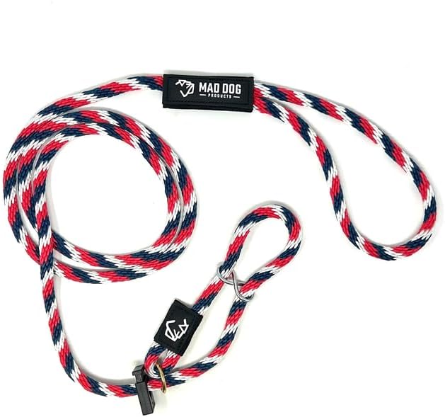 Mad Dog Products Easy Leader Dog Leash 1/2" x 6' Red/White/Blue Signature Rope - Made in USA