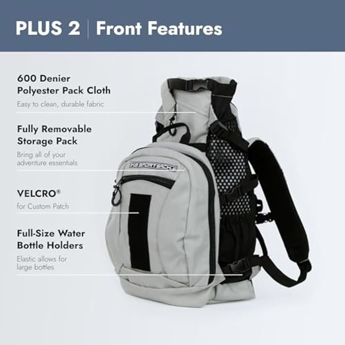 K9 Sport Sack Plus 2 - Medium, Light Grey - Ideal for Dogs 17-19” Long - Adjustable, Backpack-Style Carrier with Multi-Functional Storage Pack, Thick Shoulder Straps & Padded Back Panel