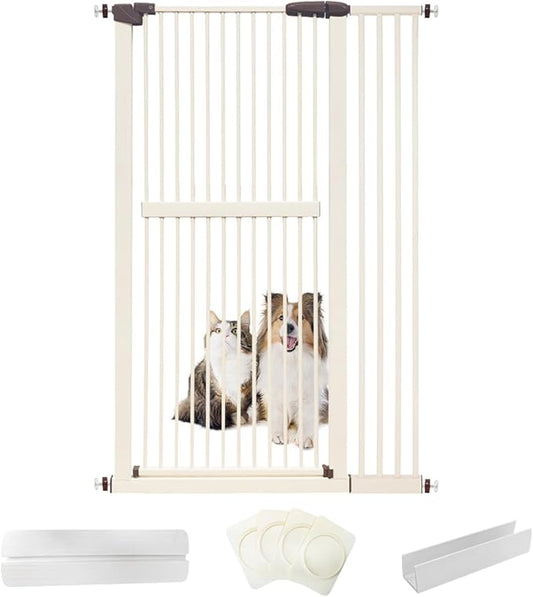 Lumizone Extra Tall Cat Gate 61.02" High Pressure Mounted Extra Wide 38.39"-42.51" (17Sizes) 1.37" Gap No Drilling Auto-Close Tall Pet Gate for Dogs (Cream, 38.39"-42.51" W)