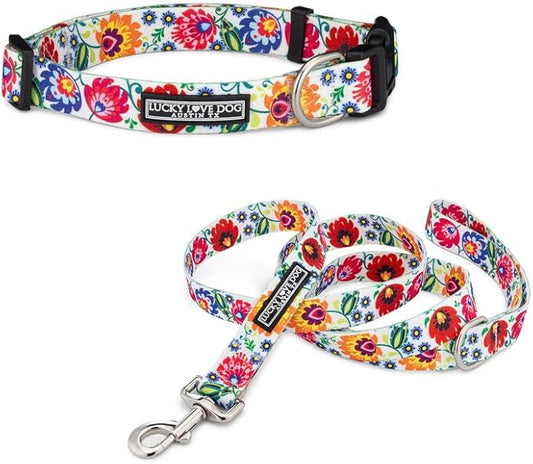 Lucky Love Dog - Easy Click Buckle Dog Collar with Leash Set Combo, Durable & Comfortable for Male & Female Dogs, Pet Collar for Medium Dogs, Secure Fit - Ladybird Combo, Medium
