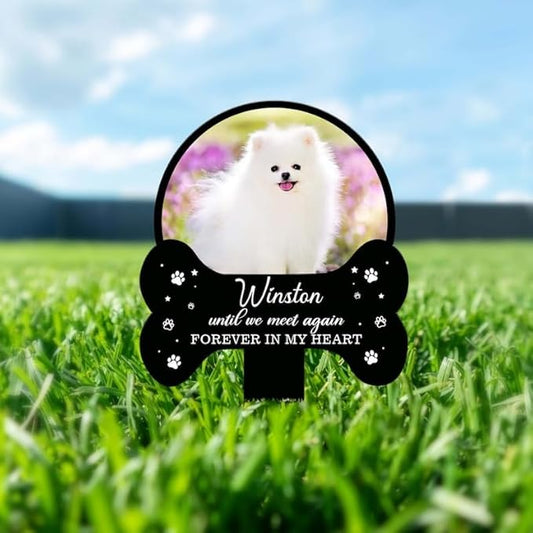 Personalized Dog Memorial Stake Custom Dog Cat Photo Until We Meet Again Metal 12x12 inch Pet Grave Marker Dog Loss Gift Sympathy Gift for Dog Lover (Style 1)