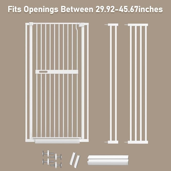 71" Extra Tall Cat Pet Gate for Doorways Indoor Proof,29.92-45.67" Wide Tall Dog Puppy Safety Baby Gate for Cat Pet,Pressure Mounted No Drill Walk Through White Metal