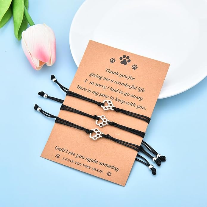 Memorial Gifts Bracelet for Pet Loss of Dog Sympathy Gift Paw Print Friendship Bracelets for 3 Bereavement Remembrance Gifts for Dog Lover Grieving Memory Gift for Cat Lovers Adjustable Bracelet