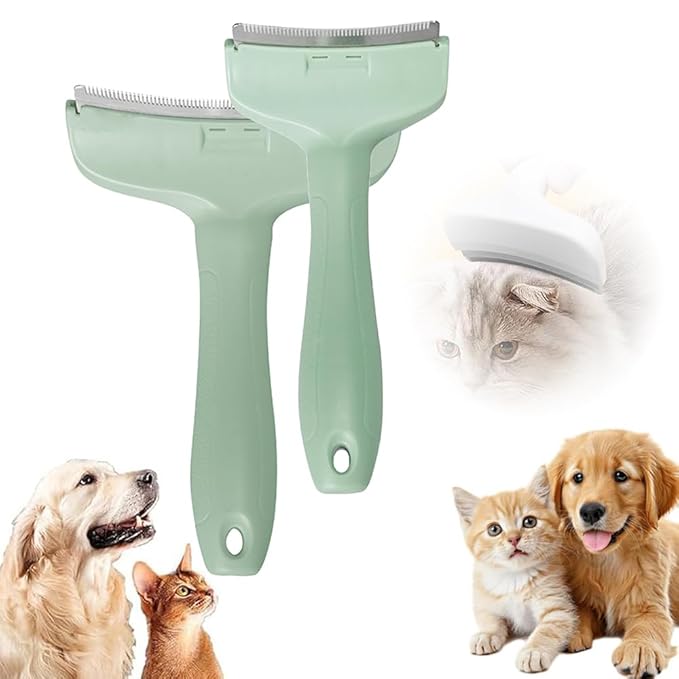 2 Pcs Pet Hair Removal Comb, Cats Dogs Comfy Deshedding Comb, Cat Dog Pet Grooming Brush For Cleaning Shedding Hairs, De-Shedding Clear Tool for Short and Long Hair Pets (Green, S + L)