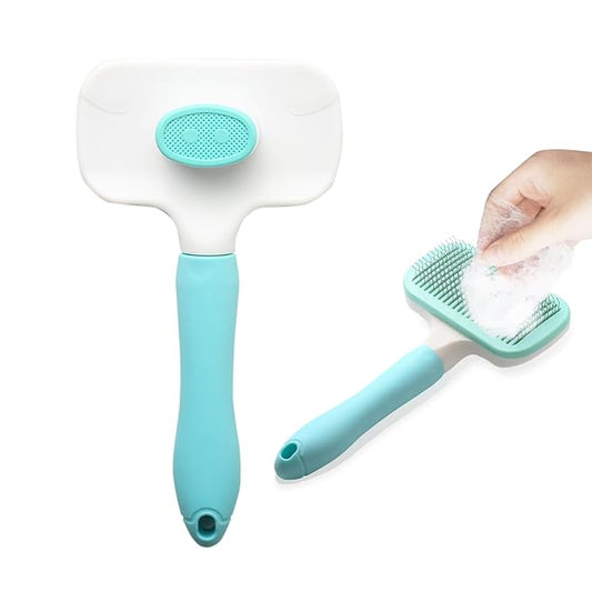Self-Cleaning Pet Grooming Brush – Smooth Grooming Brush for Dogs and Cats, Easy Hair Removal with the Push of a Button, Gentle Shedding Remover for Small Pets, Comfortable Non-Slip Handle