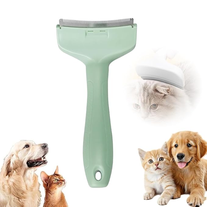 Pet Hair Removal Comb, Cats Dogs Comfy Deshedding Comb, Cat Dog Pet Grooming Brush For Cleaning Shedding Hairs, De-Shedding Clear Tool for Short and Long Hair Pets (Green, Small)