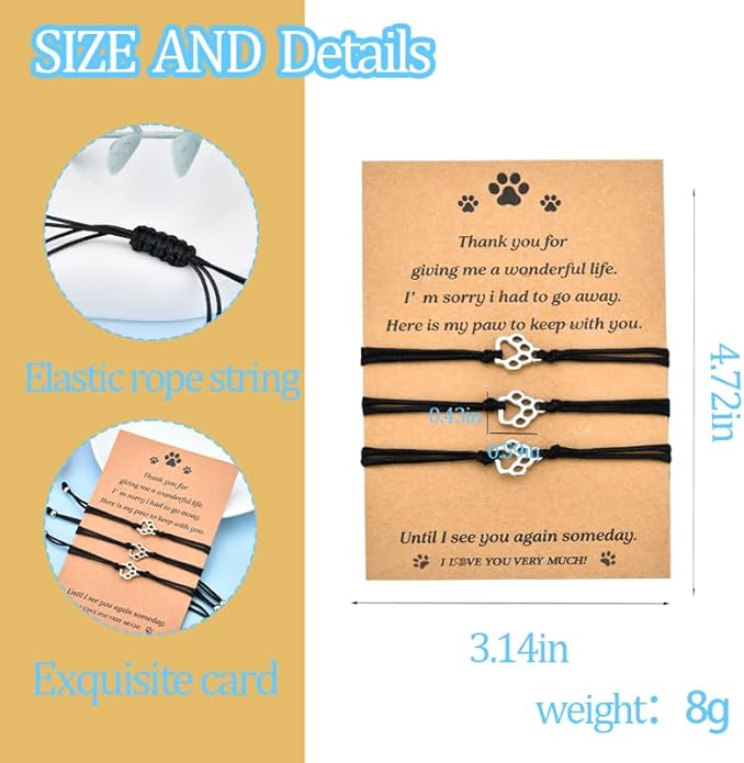 Memorial Gifts Bracelet for Pet Loss of Dog Sympathy Gift Paw Print Friendship Bracelets for 3 Bereavement Remembrance Gifts for Dog Lover Grieving Memory Gift for Cat Lovers Adjustable Bracelet