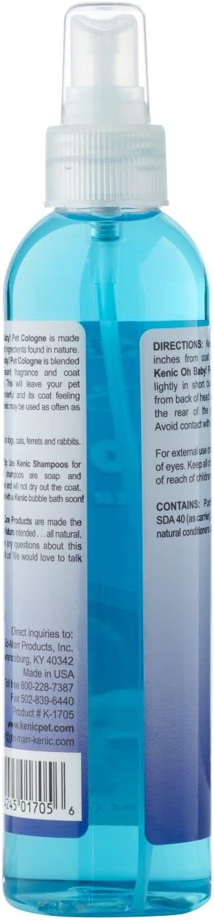 Kenic Oh Baby Pet Cologne, Long Lasting Baby Powder Scented Dog & Cat Deodorizing Spray, Freshens, Neutralizes and Shines Coat Between Baths, Made in USA
