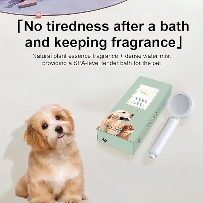 Pet Fragrance Shower Head Kit：Pet-Friendly Aromatherapy Shower Handle for Dogs & Cats Replaceable Built-in Gentle Fragrance Balm Skin-Health Filter Cartridge Soothing Oils & Vitamins
