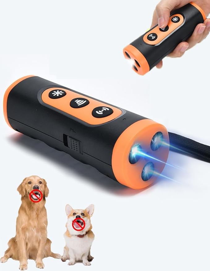 Ultrasonic Dog Bark Deterrent Device, Anti Barking Device for Dogs, Dog Training Stops Bad Behavior, Effective Control Range Ultrasonic 50ft, Flashlight & Beep | Safe for Human & Dogs