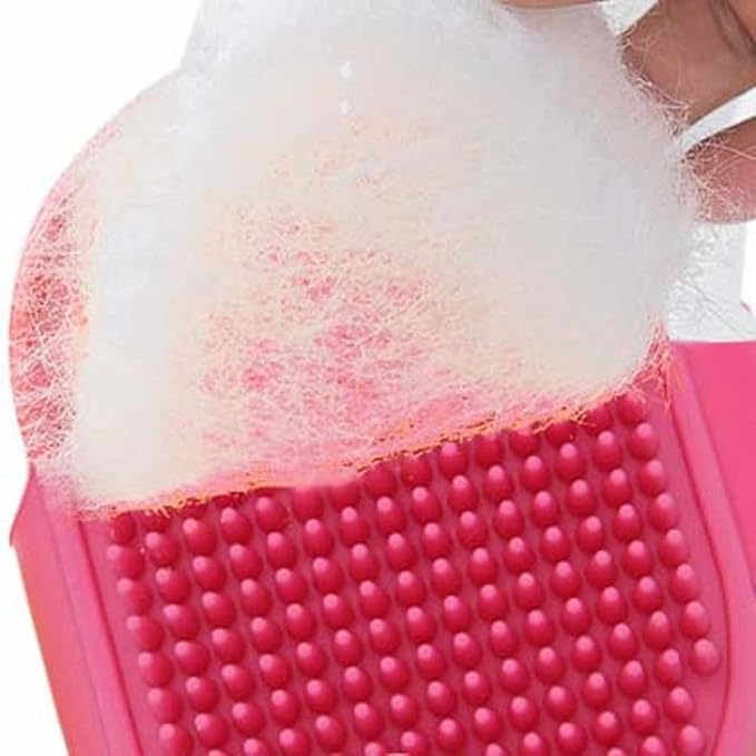 Dog Grooming Brush, Pet Shampoo Bath Brush Soothing Massage Rubber Comb with Adjustable Ring Handle for Long Short Haired Dogs and Cats(Blue)