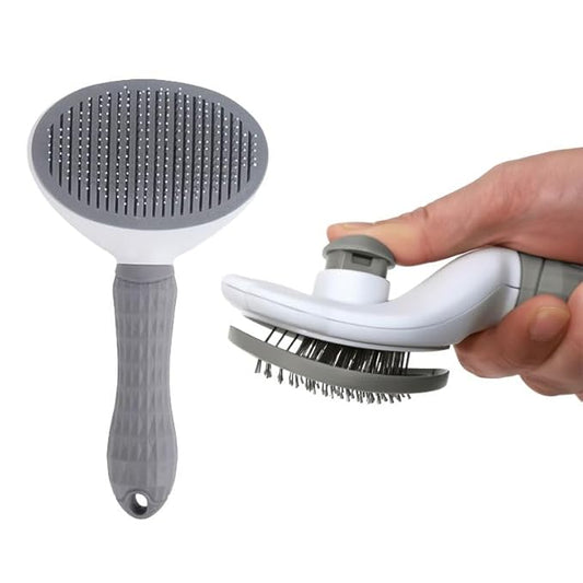 Self Cleaning Slicker Brush for Dogs Cats - One-Click Pet Grooming Tool, Removes Loose Undercoat & Tangles | Gentle Massaging Bristles for Long/Short Hair | Effective Deshedding