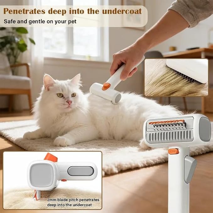 2-IN-1 Pet Self-Detangling & Grooming Comb, Pet Hair Removal Comb, One-touch Release Button, Soft Pet Grooming Brush, Easy to Removal Loose Undercoat,Matted Fur & Tangles, Gentle Hair Comb (1 PC)