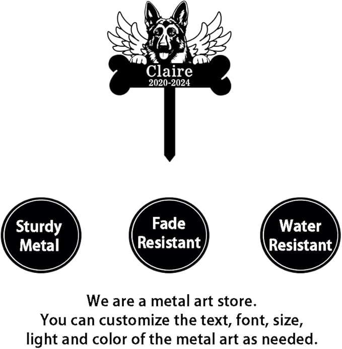 Goodqueen Custom Dog Memorial Grave Marker with Wings Bone, Personalized German Shepherd Grave Marker Memorial Stake Pet Loss Sign, Dog Memorial Grave Stake Pet Grave Marker Pet Sympathy Gift