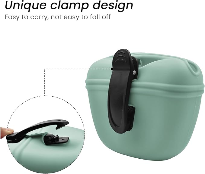 AUDWUD Silicone Dog Treat Pouch,with Dog Training Clicker,Clip on Portable Training Container,Convenient Magnetic Buckle Closing and Upgraded Waist Clip for Enhanced Stability