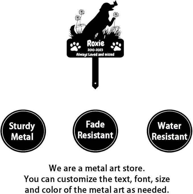 Personalized Flowers Dog Memorial Grave Marker Garden Stake, Custom Dog Memorial Grave Marker Burial Stake, Customized Metal Butterfly Dog Memorial Stake Plaque Outdoor Pet Headstone