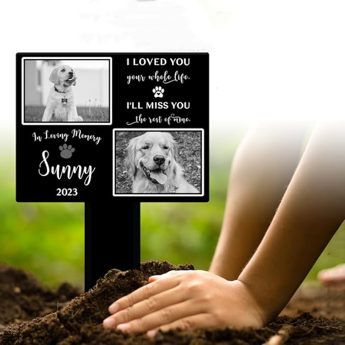 Personalized Dog Memorial Stake In Loving Memory Custom Dog Cat Photo Metal 12x12 inch Pet Grave Marker Dog Loss Gift Sympathy Gift for Dog Lover (Style 32)