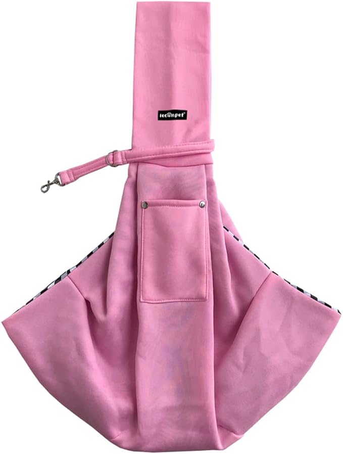 Leconpet Dog Sling Carrier Shoulder Bag for Pets with Mobile Phone Pocket Safety Buckle Security Lock, Suitable for Puppy, Small Dogs, and Cats for Outdoor Travel (Pink)