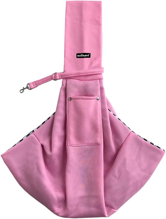 Leconpet Dog Sling Carrier Shoulder Bag for Pets with Mobile Phone Pocket Safety Buckle Security Lock, Suitable for Puppy, Small Dogs, and Cats for Outdoor Travel (Pink)