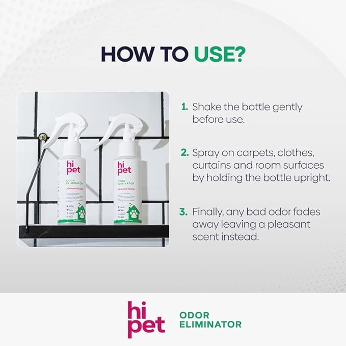 Hi Pet Odor Eliminator Spray, Cat Litter Deodorizer, Kennel Odor Eliminator, Ends The Bad Smells Caused by Cats and Dogs, Pet Odor Neutralizer with Special Formula 3.38 Fl Oz